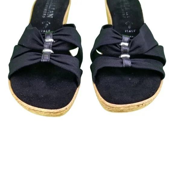 ✅Womens 8M Italian Shoemakers Sandals Wedge Heel Slip On Black Made in Italy - Picture 11 of 16